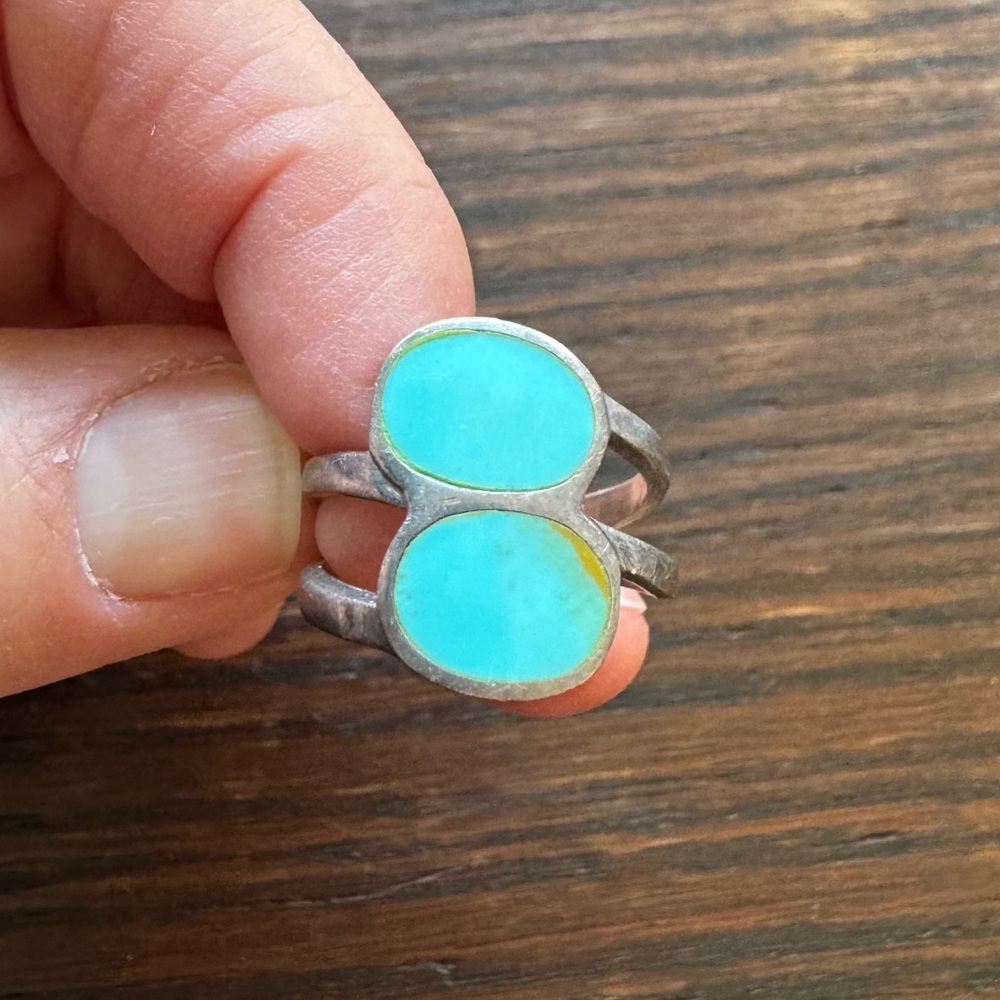 Sterling Ring with Turquoise Double Stones - Blue
